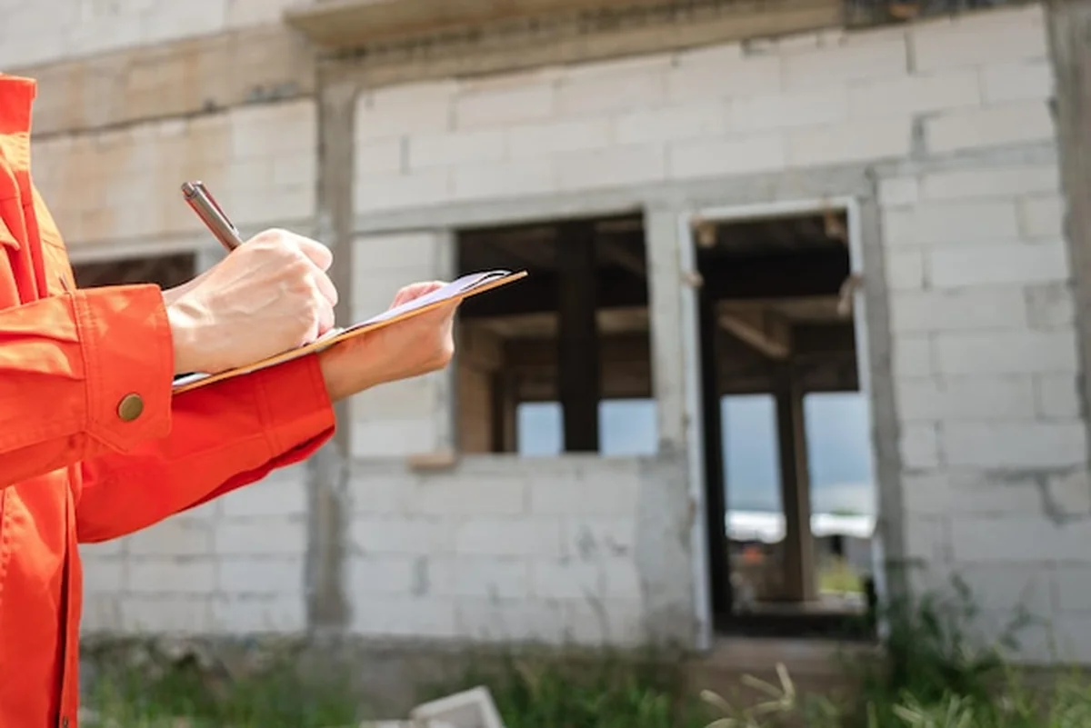 Architekt lub inżynier sprawdza listę kontrolną jakości budynku