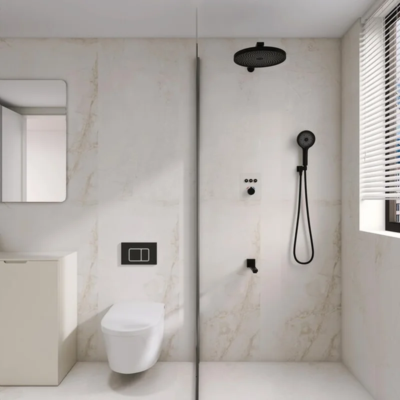 Nowoczesna łazienka z prysznicem i płytkami marmurowymi