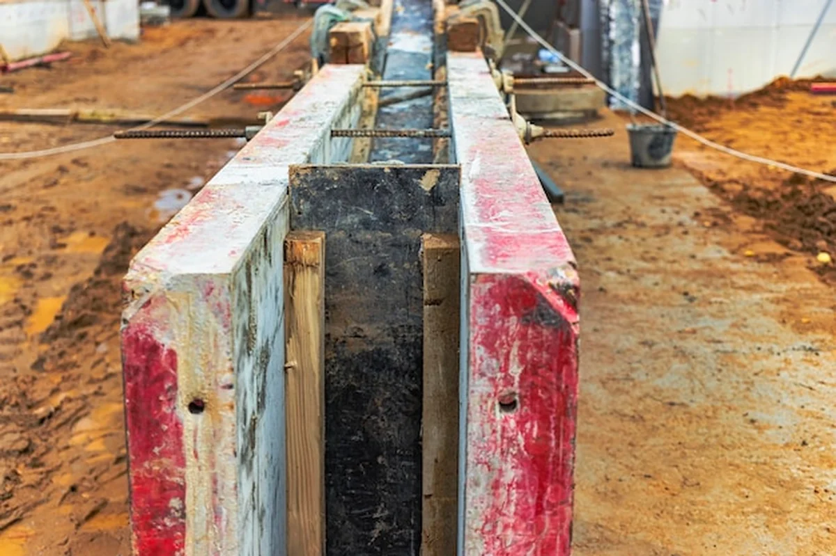 Fundament żelbetowy pod budynkiem mieszkalnym z siatką wzmacniającą do betonowania