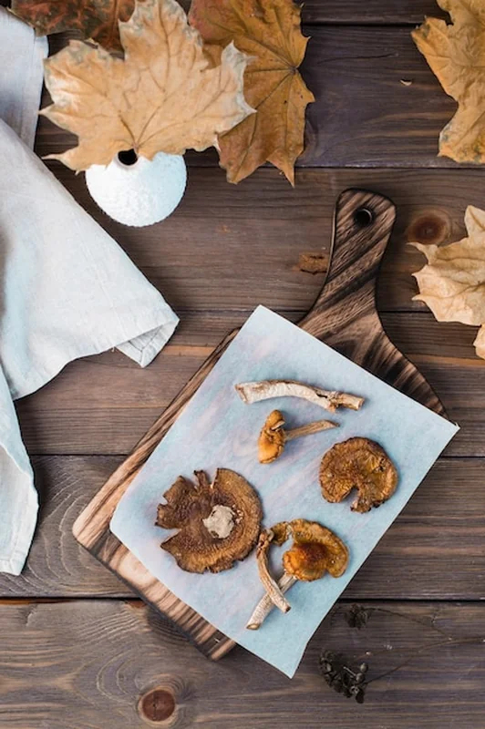 Muchomory na pergaminie na stole