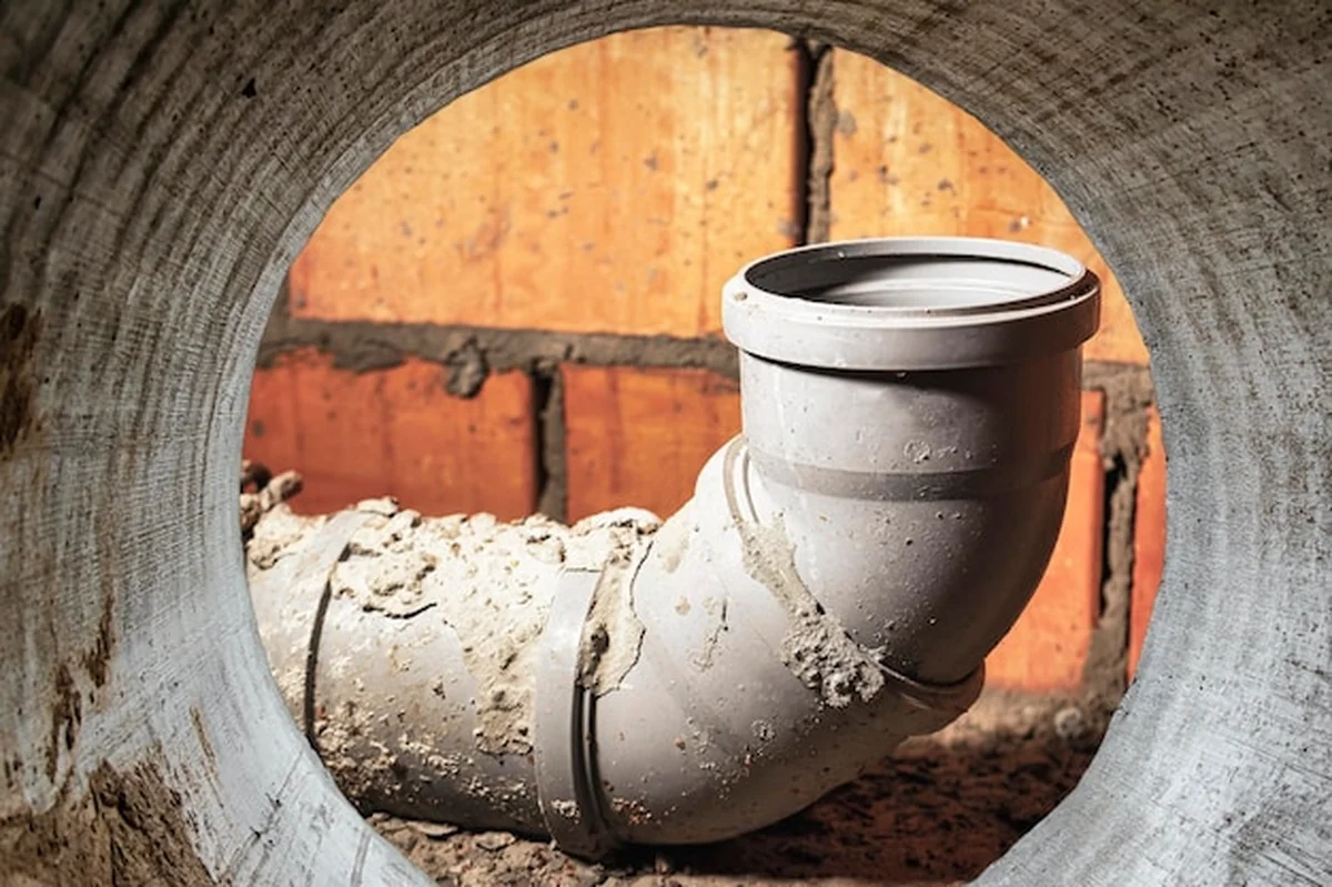 Rury kanalizacyjne w piwnicy domu podczas budowy